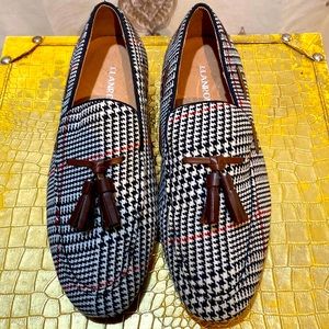 MEN ELANROMAN SLIP-ON HOUNDSTOOTH TASSEL LOAFERS SZ 40